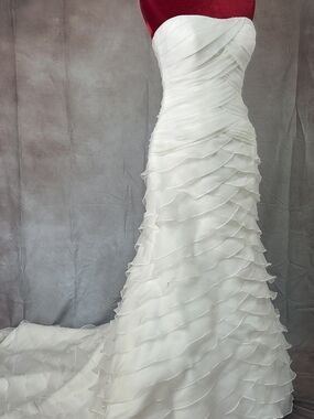 LA SPOSA  Strapless White Ruffled Layered Wedding Dress